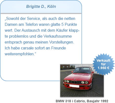 Bewertung von Brigitte D. Köln mit dem verkauften Fahrzeug